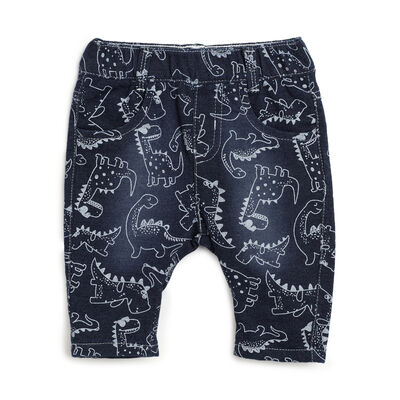 Boys Dark Blue Printed Long Trousers